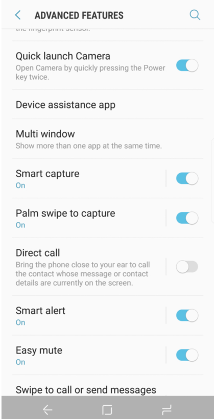  روش فعال کردن ویژگی Palm swipe در گوشی گلکسی s8 سامسونگ,به بخش تنظیمات یا Settings گوشی خود بروید,از آنجا به بخش ویژگی های پیشرفته یا Advanced features بروید,گزینه Palm swipe to capture را فعال کنید,روشتک,raveshtech