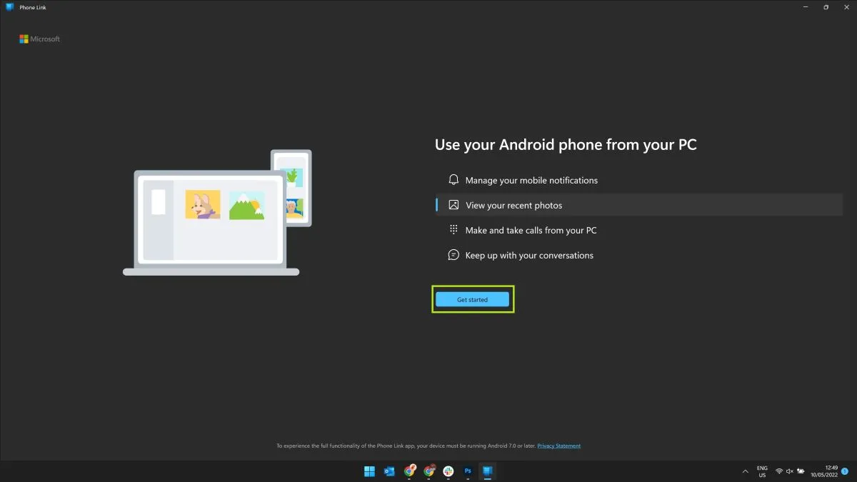 کلیک گزینه Get Started برای انتقال عکس از گوشی اندروید به کامپیوتر