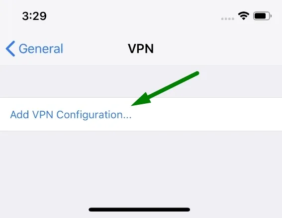 رفتن به منوی Add VPN Configuration