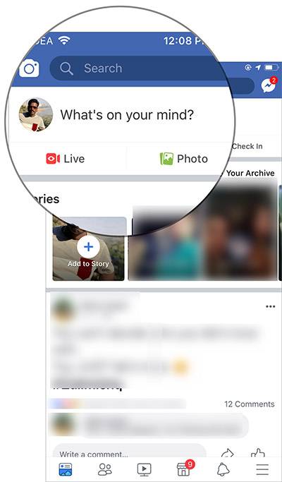 در برنامه فیسبوک What’s on your mind را بتپید.,چگونه با آیفون خود، عکس های 3D را در Facebook پست نمائیم؟,روشتک, raveshtech