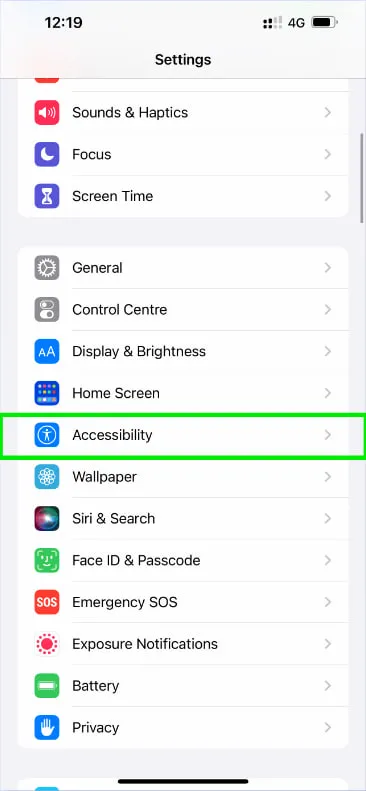 گزینه Accessibility در تنظیمات آیفون