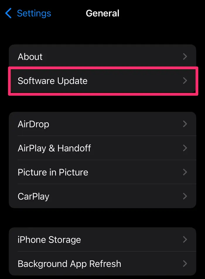 نامگوی Software Update برای دیدن ورژن iOS آیفون