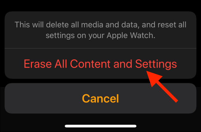 گزینه Erase Apple Watch Content and Settings