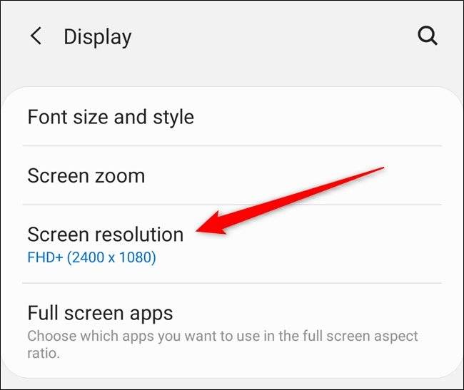 دکمه Screen Resolution یا وضوح صفحه نمایش Samsung Galaxy S