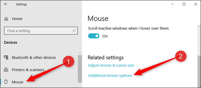 گزینه Additional mouse options را کلیک کنید.
