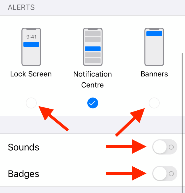 Alert یا هشدار را برای Lock Screen و Banners فعال کنی
