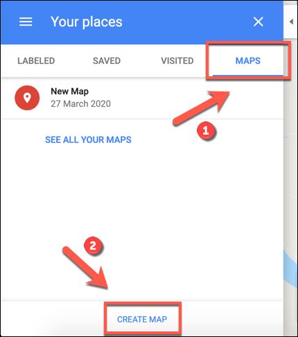 دکمه Create Map در گوگل مپ