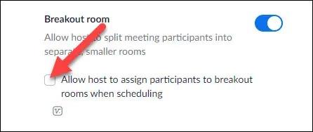 گزینه Allow host to assign participants to breakout rooms when scheduling