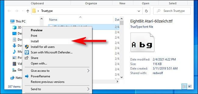 روش نصب فونت در ویندوز 10 با File Explorer