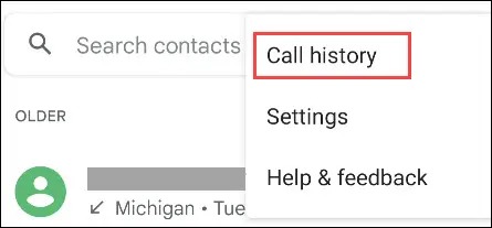 گزینه Call History