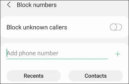 گزینه Block Unknown Callers
