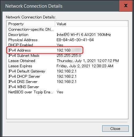 Network Connection Details