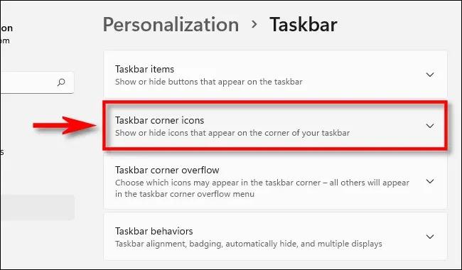 گزینه Taskbar Corner Icons