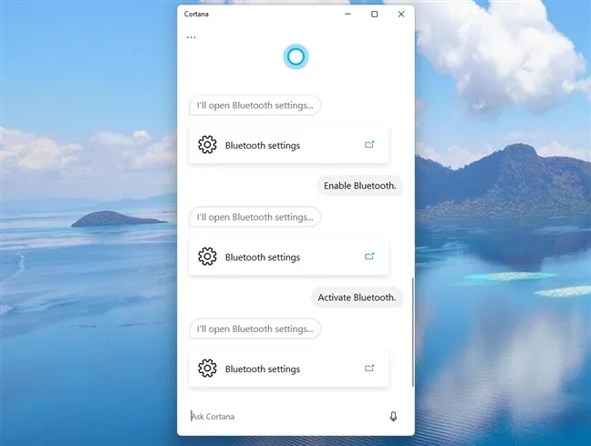 استفاده از Cortana برای فعال سازی بلوتوث ویندوز 11