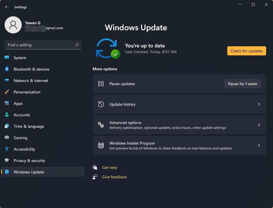 بخش آپدیت Windows Update در ویندوز 11