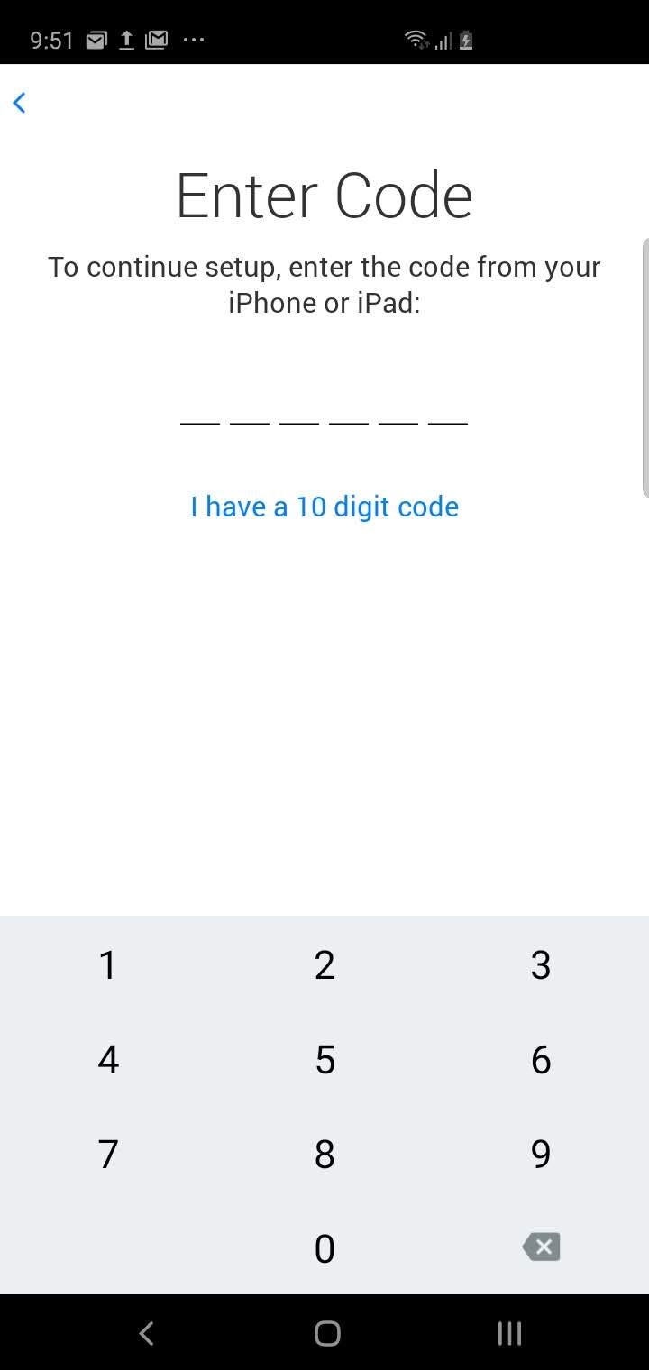 انتقال شماره تلفن به آیفون با برنامه Move to iOS وارد کردن کد