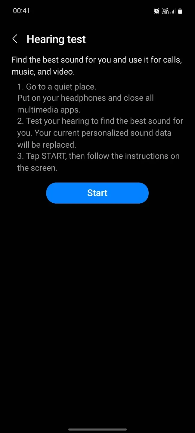 دکمه Strat تنظیم پروفایل صوتی برای تنظیم صدای گوشی سامسونگ در Adapt Sound