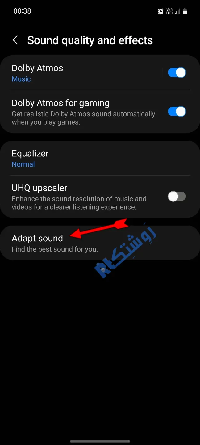 گزینه adopt sound برای تنظیم کیفیت صدای گوشی سامسونگ
