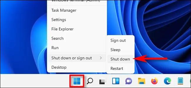 راست کلیک روی منوی Start برای خاموش کردن Windows 11