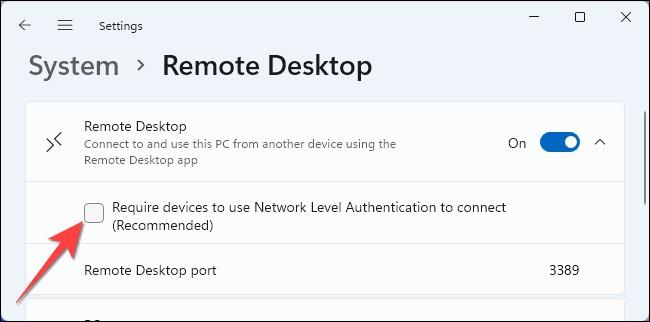 Require devices to use Network Level Authentication Connect (Recommended)