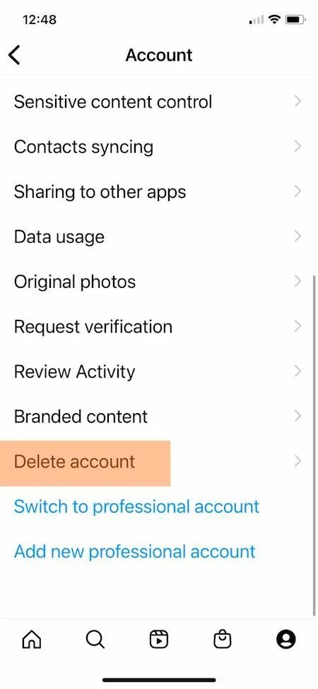 گزینه Delete Account در تنظیمات آیفون